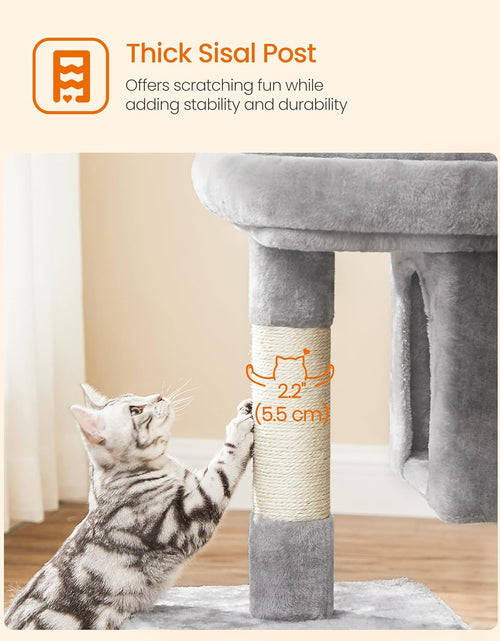 Load image into Gallery viewer, Cat Tree, 33.1-Inch Cat Tower, Plush Condo for Large Cats up to 16 Lb, Large Perch, 2 Caves, Scratching Post, Light Gray UPCT61W
