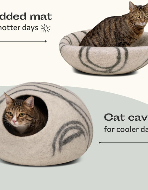 Load image into Gallery viewer, Premium Felt Cat Bed Cave - Handmade 100% Merino Wool Bed for Cats and Kittens (Light Shades) (Large, Light Grey)
