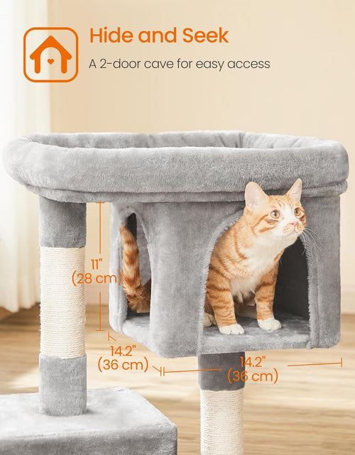 Load image into Gallery viewer, Cat Tree, 33.1-Inch Cat Tower, Plush Condo for Large Cats up to 16 Lb, Large Perch, 2 Caves, Scratching Post, Light Gray UPCT61W

