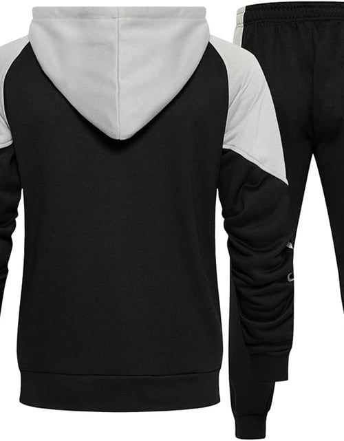 Load image into Gallery viewer, Men'S Hooded Athletic Tracksuit Sweatsuit Long Sleeve Full-Zip Jogging Sweatpants 2 Piece Patchwork Sportsuits
