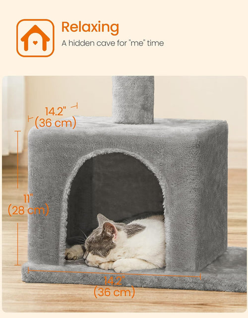 Load image into Gallery viewer, Cat Tree, 33.1-Inch Cat Tower, Plush Condo for Large Cats up to 16 Lb, Large Perch, 2 Caves, Scratching Post, Light Gray UPCT61W
