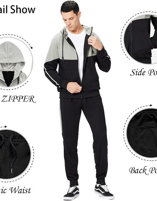 Load image into Gallery viewer, Men'S Hooded Athletic Tracksuit Sweatsuit Long Sleeve Full-Zip Jogging Sweatpants 2 Piece Patchwork Sportsuits
