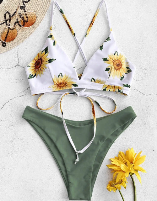 Load image into Gallery viewer, Sunflower Printed Bikini Set Sexy Swimwear Women 2021 Mujer Push up Padded Biquini Bathers Bandage Bathing Suit Swimsuit Bikini

