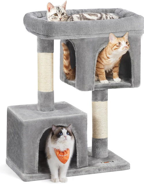 Load image into Gallery viewer, Cat Tree, 33.1-Inch Cat Tower, Plush Condo for Large Cats up to 16 Lb, Large Perch, 2 Caves, Scratching Post, Light Gray UPCT61W
