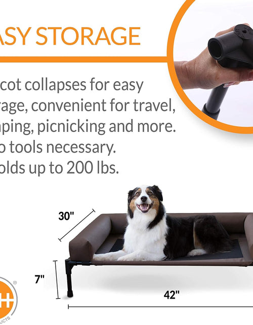 Load image into Gallery viewer, Original Bolster Pet Cot Outdoor Elevated Dog Bed with Removable Bolsters - Chocolate/Black Mesh
