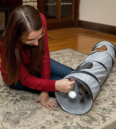 Cat Tunnel for Indoor Cats Collapsible Pop-Up Pet Tube Peek Hole Hideaway Play Toys for Cats with Ball